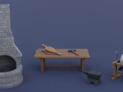 Stylized Medieval Village Accessories 3D model