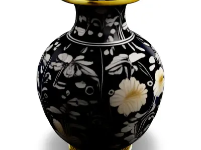 Black Floral Pattern Vase 3D Model Low-poly 3D model