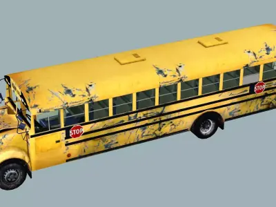Damaged School Bus Low-Poly 3D Model Low-poly 3D model