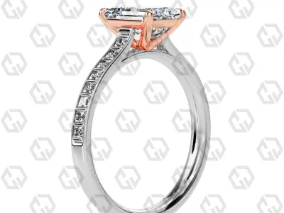 Ring 73 Emerald Shape and princess on shanks with Gems 3D print model