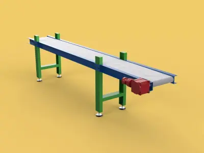 FACTORY INDUSTRIAL HORIZONTAL FLAT BELT CONVEYOR 3D model