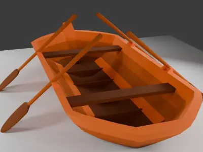 low poly two people rowing boat Low-poly 3D model