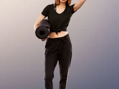 Janna 12023 - Athletic Woman Standing With Yoga Mat Low-poly 3D model