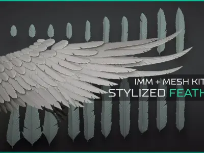 Stylized Feathers - 20 Insert mesh Zbrush 3D model