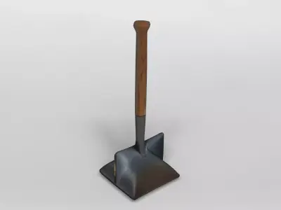 Realistic 3D Model of a Metal Coal Shovel with Wooden Handle 3D model