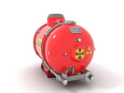 Red Industrial Tank Model Pack with Hazard Symbols Low-poly 3D model