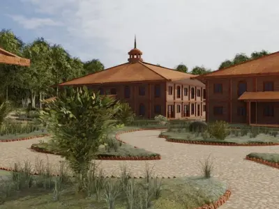Village In Autumn Woods 3D model