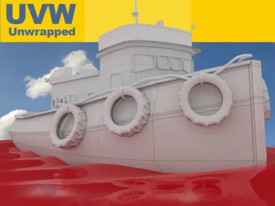 Small tug boat or trawler UVW Unwrapped 3D model