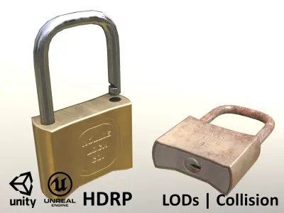 Padlock Clean and Rusty - Unity - HDRP - UE4 Low-poly 3D model