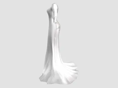Wide Neck Sheer Back Bridal Gown White Dress Low-poly 3D model