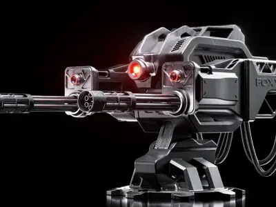 Sci Fi Machine Gun Turret Minigun Military Weapon Robot 3D model