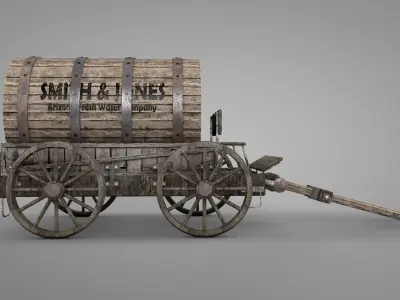 Wild West Water Wagon Low-poly 3D model