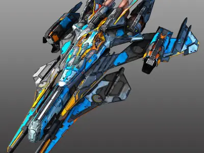 Starfighter futuristic spaceship flying in air Low-poly 3D model