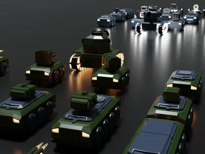 Low Poly War 13 Vehicles Package Low-poly 3D model