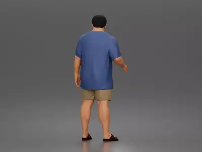 asian man character walking pose in tshirt shorts sandals outfit 3D print model