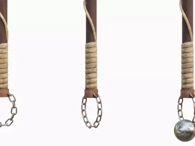 Melee long axe with a chain  Low-poly 3D model