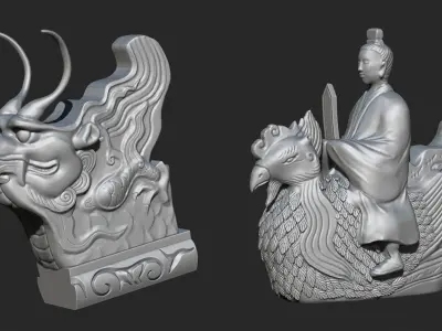 animal ornaments on house-ridges 3D model