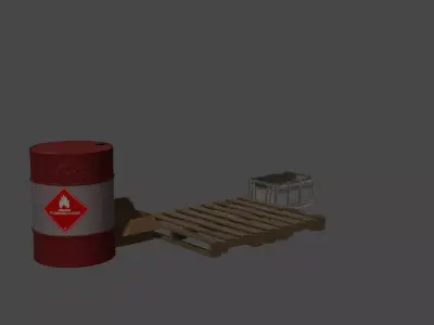 Pallet-barrel-cardboardbox-crates Low-poly 3D model