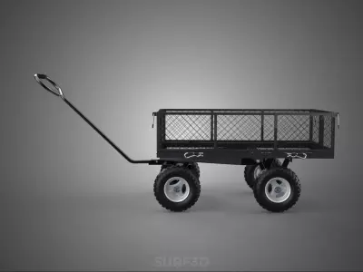 BLACK HEAVY DUTY MANUAL MESH CART UTILITY WAGON YARD TRANSPORT 4 3D model