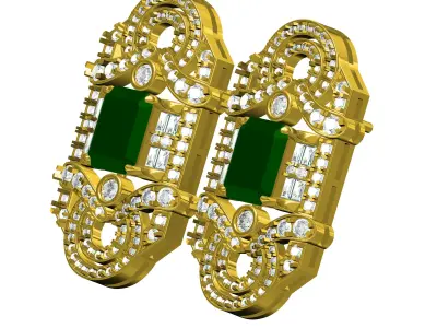 Antique Art Deco Emerald Stone Earring 3D print model