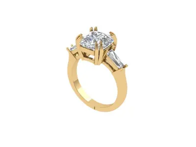Cushion 3 Stone Solitaire Art deco Ring 3D print model purchase