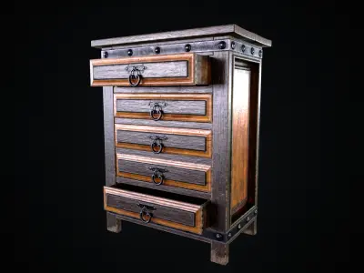 Old Wooden Dresser 01 Low-poly 3D model
