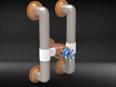 Sci-Fi Industrial Pipe Assembly with Valve 3D print model