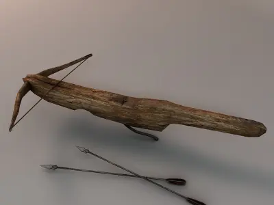 Low poly crossbow wooden bow and arrow Low-poly 3D model