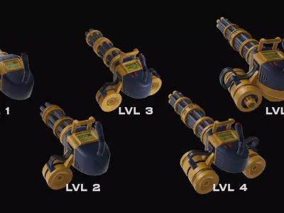 Stylized Sci-Fi Battle Minigun Gameready asset Low-poly 3D model