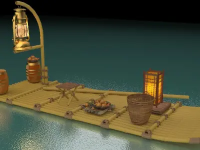 Chinese fishing raft 3D model