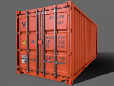 PBR 20 ft Shipping Cargo Container Version 2 - Orange Low-poly 3D model