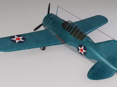 Low poly game ready F2A Buffalo fighter aircraft Low-poly 3D model