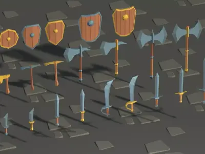 Lowpoly Medieval Fantasy Weapons Low-poly 3D model