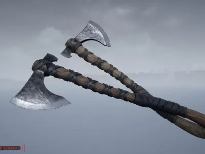 Viking Medieval Curved War Axe - Game ready weapon Low-poly 3D model