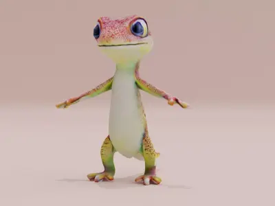Gecko Reptile T-pose Low High Poly Character Low-poly 3D model