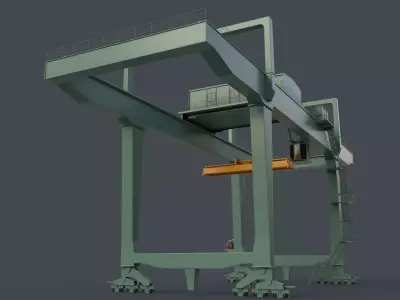 PBR Rail Mounted Gantry Crane RMG V1 - Green Light Low-poly 3D model