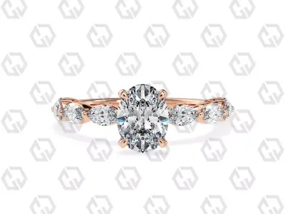 Ring 176 Oval Shape marquise on shanks with Gems 3D print model