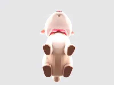 cartoon white rabbit with pink bow tie Low-poly 3D model