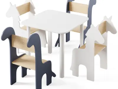 Table and Children Animal Chairs by THE HOME DECO FACTORY 3D model