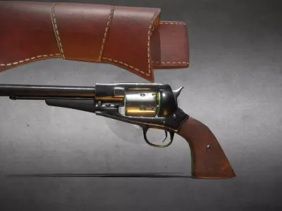 Vintage Revolver and Holster Low-poly 3D model