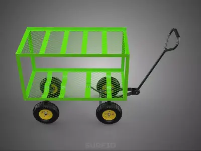 DUAL TWO TIER RACK TRAY DECK MESH TROLLEY WAGON CART GARDEN YARD 3D model