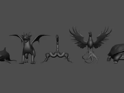 Set of five 3D printed miniature products 3D print model
