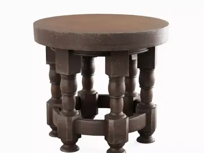 Wooden Round Table 02 Low-poly 3D model