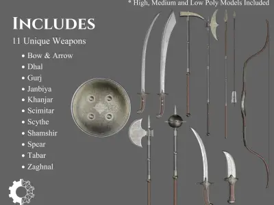 Ancient Collection Indo Persian Weapons Set 3D Model Pack
