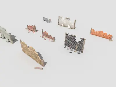 8 broken walls pack Low-poly 3D model
