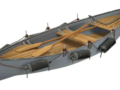 Boat with oars high-poly 3D model