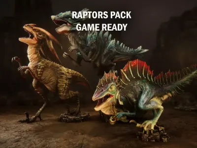 Raptors pack Low-poly 3D model