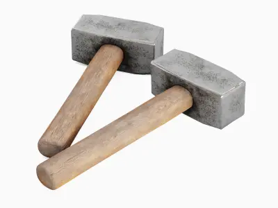 Industrial Wooden Hammer Set Low-poly 3D model