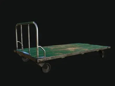 Wooden Trolley Low-poly 3D model