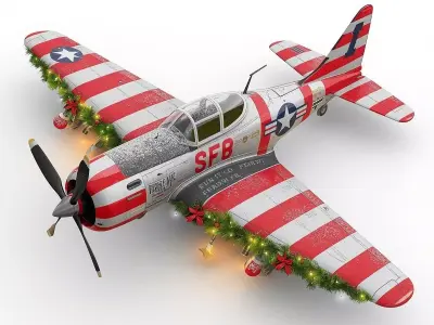 Christmas Fighter Plane 3D Model Festive Aircraft Prop Low-poly 3D model